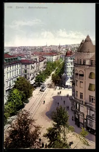 AK Zürich, Bahnhofstrasse mit Strassenbahn