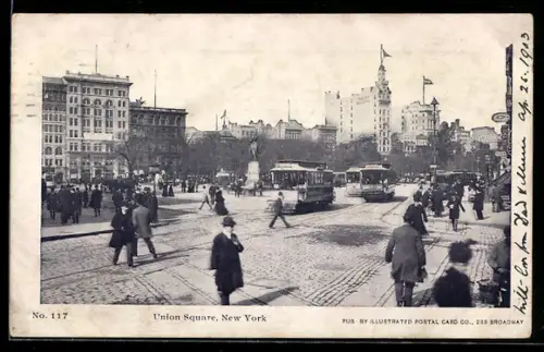 AK New York, NY, Union Square, Strassenbahn