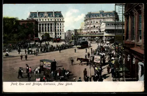 AK New York, Park Row and Bridge, Entrance, Strassenbahn