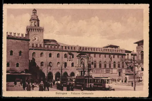 AK Bologna, Palazzo Comunale, Strassenbahn