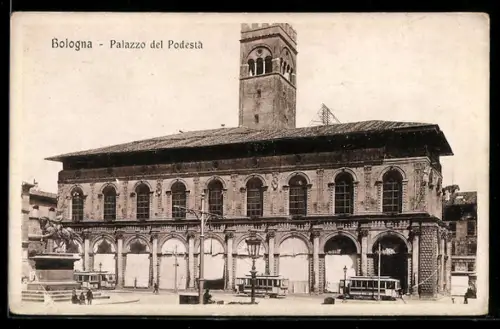 AK Bologna, Palazzo del Podesta, Strassenbahn
