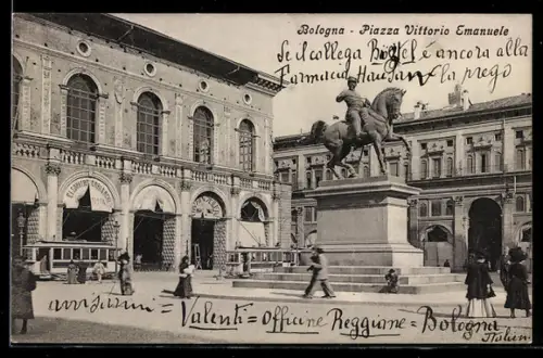 AK Bologna, Piazza Vittorio Emanule, Strassenbahn