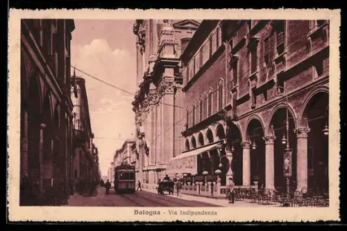 AK Bologna, Via Indipendenza, Strassenbahn