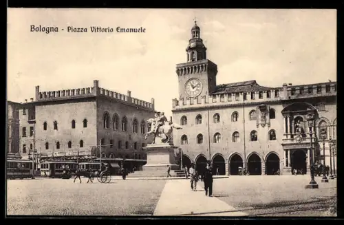 AK Bologna, Piazza Vittorio Emanuele, Strassenbahn