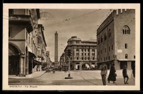 AK Bologna, Via Rizzoli, Strassenbahn