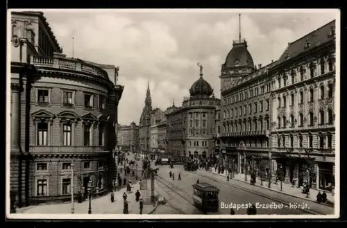 AK Budapest, Erzsébet-körút, Strassenbahn