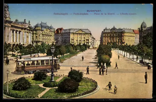 AK Budapest, Freiheitsplatz mit Strassenbahn