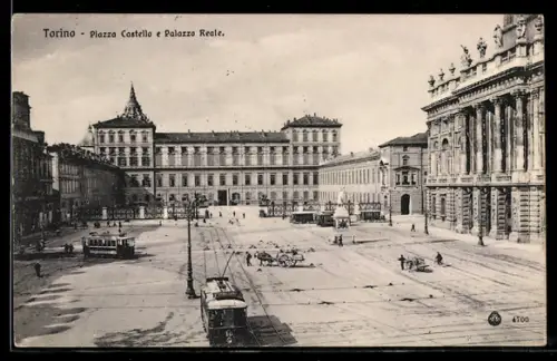 AK Torino, Piazza Castello e Palazzo Reale, Strassenbahn