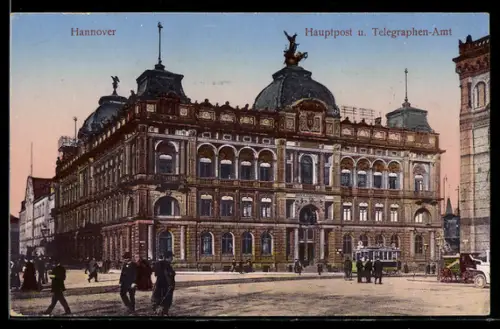 AK Hannover, Hauptpost u. Telegraphen-Amt mit Strassenbahn