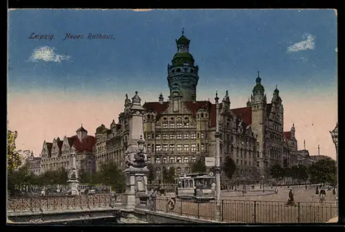 AK Leipzig, Neues Rathaus mit Strassenbahn