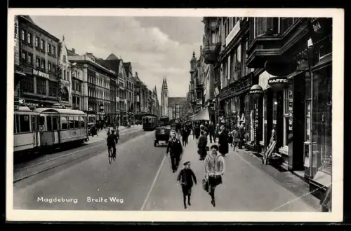 AK Magdeburg, Breite Weg, Strassenbahn