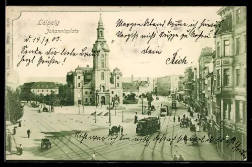 AK Leipzig, Johannisplatz, Strassenbahn