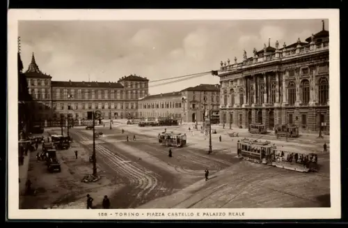 AK Torino, Piazza Castello e Palazzo Reale, Strassenbahn