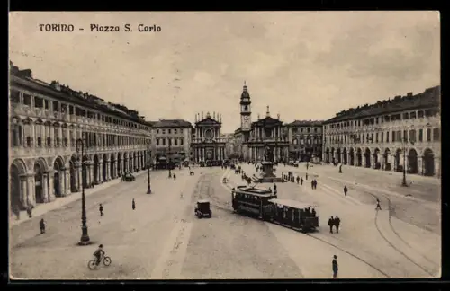 AK Torino, Piazza S. Carlo, Strassenbahn