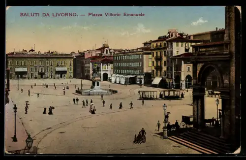 AK Livorno, Piazza Vittorio Emanuele, Strassenbahn