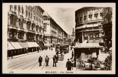 AK Milano, Via Dante, Strassenbahn