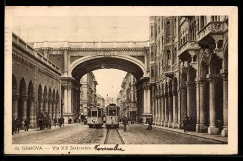 AK Genova, Via XX Settembre, Strassenbahn