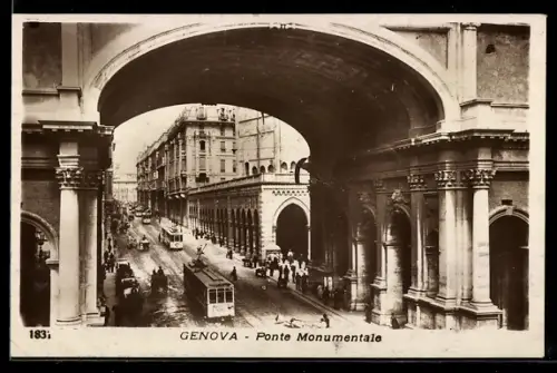 AK Genova, Ponte Monumentale, Strassenbahn