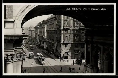 AK Genova, Ponte Monumentale, Strassenbahn