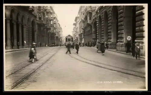 AK Genova, Via Roma, Strassenbahn