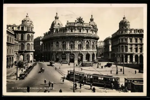 AK Genova, Piazza de Ferrari, Strassenbahn