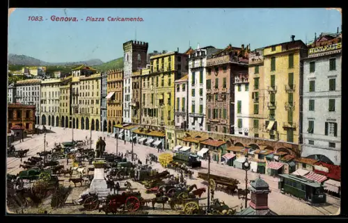 AK Genova, Piazza Caricamento, Strassenbahn