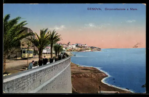 AK Genova, Circonvallazione e Mare, Uferpartie mit Strassenbahn