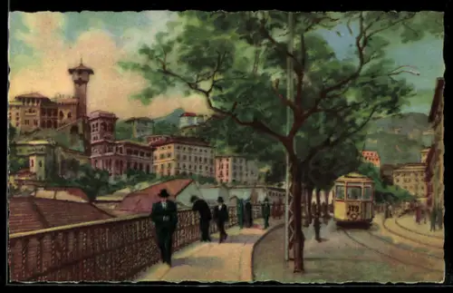 Künstler-AK Genova, Corso Firenze, Strassenbahn