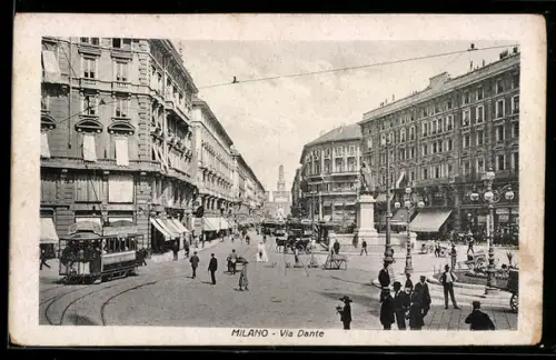 AK Milano, Via Dante, Strassenbahn