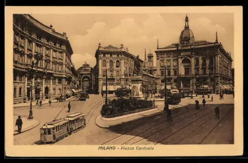 AK Milano, Strassenbahn auf der Piazza Cordusio