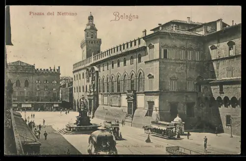 AK Bologna, Piazza del Nettuno, Strassenbahn