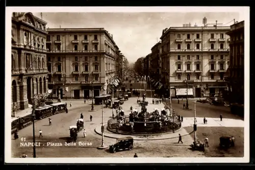 AK Napoli, Piazza della Borsa, Strassenbahn
