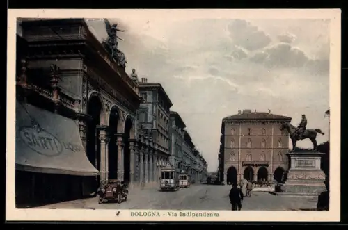 AK Bologna, Via Indipendenza, Strassenbahn