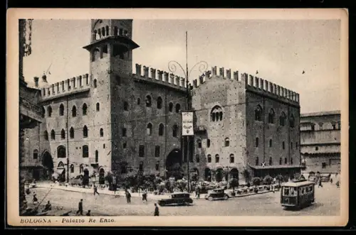 AK Bologna, Palazzo Re Enzo, Strassenbahn