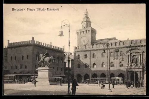 AK Bologna, Piazza Vittorio Emanuele, Strassenbahn
