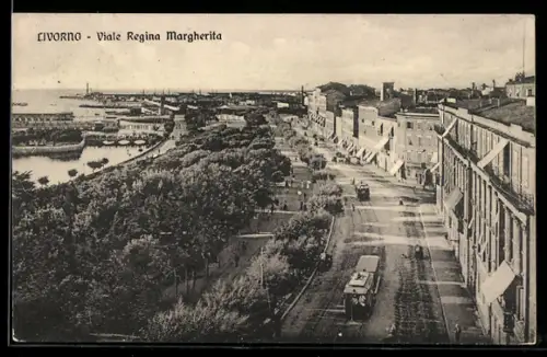 AK Livorno, Viale Regina Margherita, Strassenbahn
