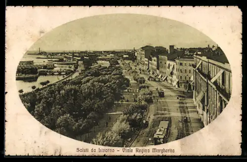 AK Livorno, Viale Regina Margherita, Strassenbahn