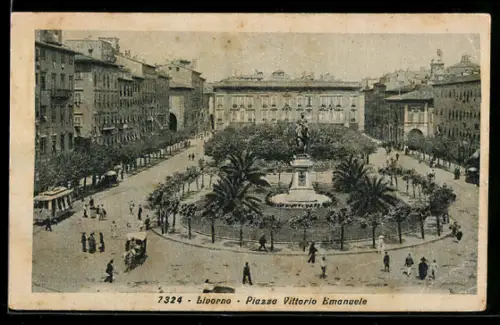 AK Livorno, Piazza Vittorio Emanuele, Strassenbahn