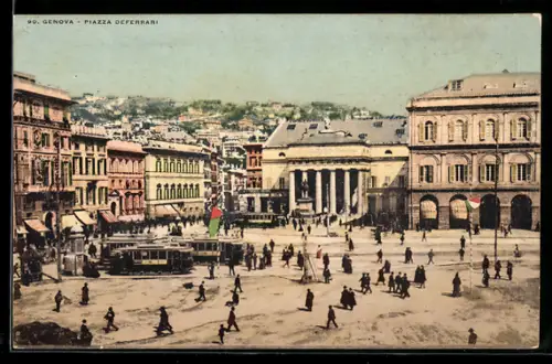 AK Genova, Piazza Deferrari, Strassenbahn