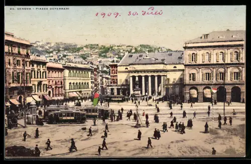 AK Genova, Piazza Deferrari, Strassenbahn