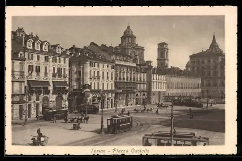 AK Torino, Piazza Castello, Strassenbahn