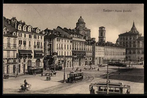 AK Torino, Piazza Castello, Strassenbahn