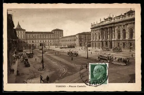 AK Torino, Piazza Castello, Strassenbahn