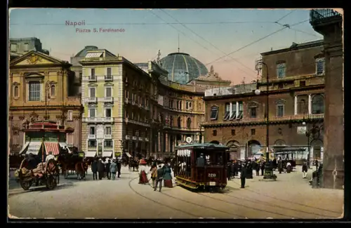 AK Napoli, Strassenbahn auf der Piazza S. Ferdinando