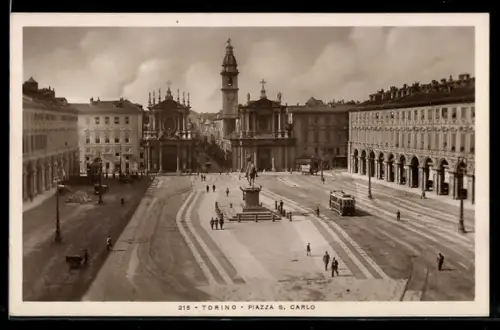 AK Torino, Piazza S. Carlo, Strassenbahn