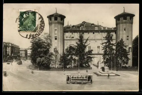 AK Torino, Piazza Castello, Palazzo Madama, Strassenbahn
