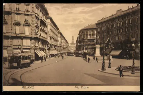AK Milano, Via Dante, Strassenbahn
