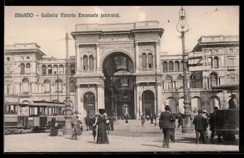 AK Milano, Galleria Vittorio Emanuele entrata, Strassenbahn