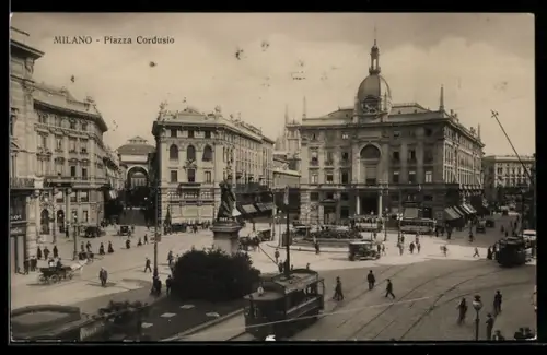 AK Milano, Piazza Cordusio, Strassenbahn