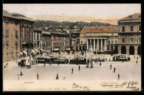 AK Genova, Piazza Deferrari, Strassenbahn